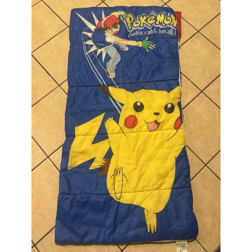 VTG 1998 Pokemon Pikachu Ash Ketchum Sleeping Bag 30x57 Nintendo Made USA